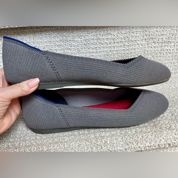 Rothy's Light and Dark Blue Grey Weave Slip On Classic Flat Red Insole Washable - Picture 6 of 9